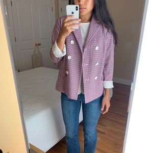 J. Crew Double Breasted Blazer Red Tattersall